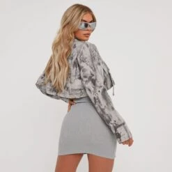 EGO Fold Over Detail Mini Bodycon Skirt In Grey Ribbed Crinkle Fabric -Sperrryego Store 21 12 22 em39318 s