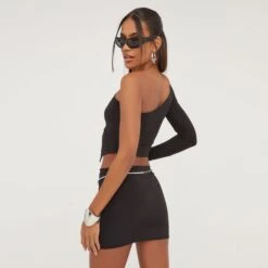 EGO One Sleeve Cut Out Detail Crop Top With Detachable Sleeve In Black Slinky -Sperrryego Store 22 03 23 noara72442 s