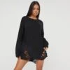 EGO Long Sleeve Distressed Detail Jumper Dress In Black Knit 2 EGO Long Sleeve Distressed Detail Jumper Dress In Black Knit -Sperrryego Store 23 11 22 july28927 sq