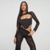 EGO Long Sleeve Hook And Eye Layered Corset Crop Top In Black Lace