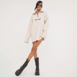 Long Sleeve Zip Front 'Ego Studio' Slogan Fleece Sweatshirt In Stone 9 Long Sleeve Zip Front 'Ego Studio' Slogan Fleece Sweatshirt In Stone -Sperrryego Store 24 01 23 jul50000 s