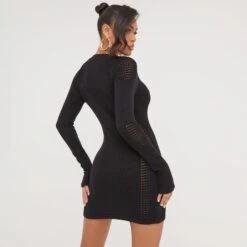 EGO Long Sleeve Zip Front Contour Detail Mini Dress In Black Knit -Sperrryego Store 24 01 23 jul50440 s