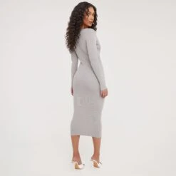 EGO Long Sleeve Notch Detail Midi Bodycon Dress In Grey Ribbed 8 EGO Long Sleeve Notch Detail Midi Bodycon Dress In Grey Ribbed -Sperrryego Store 24 02 23 nahome62224 s