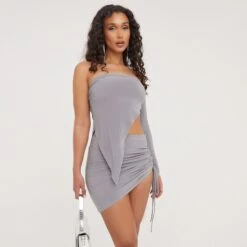EGO High Waist Ruched Detail Mini Bodycon Skirt In Grey Slinky 9 EGO High Waist Ruched Detail Mini Bodycon Skirt In Grey Slinky -Sperrryego Store 24 02 23 nahome62603 s