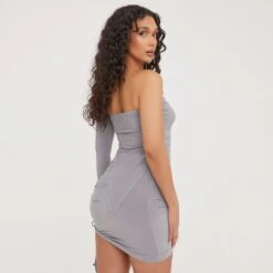 EGO High Waist Ruched Detail Mini Bodycon Skirt In Grey Slinky 8 EGO High Waist Ruched Detail Mini Bodycon Skirt In Grey Slinky -Sperrryego Store 24 02 23 nahome62631 s