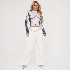 EGO Long Sleeve Body Heat Printed Top In Grey Multi -Sperrryego Store 25 04 23 em89727 s