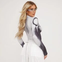 EGO Long Sleeve Body Heat Printed Top In Grey Multi -Sperrryego Store 25 04 23 em89745 s