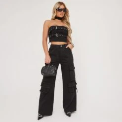 EGO Bandeau Buckle Detail Top In Black Denim 9 EGO Bandeau Buckle Detail Top In Black Denim -Sperrryego Store 25 04 23 em90234 sq