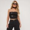 EGO Bandeau Buckle Detail Top In Black Denim