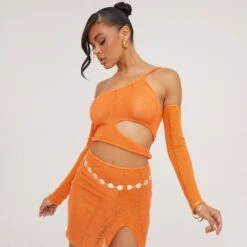 EGO High Waist Thigh Split Detail Mini Skirt In Orange Knit -Sperrryego Store 25 05 23 jul105915 s