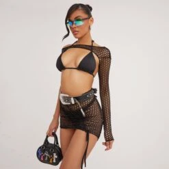 EGO High Waist Ruched Side Detail Mini Bodycon Skirt In Black Fishnet -Sperrryego Store 25 05 23 jul106189 sq