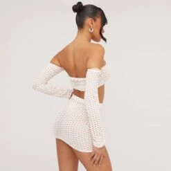 EGO High Waist Contrast Textured Detail Mini Bodycon Skirt In White -Sperrryego Store 25 05 23 jul106263 s