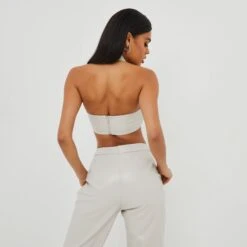 EGO Cross Strap Cut Out Halterneck Crop Top In Stone Croc Print Faux Leather -Sperrryego Store 25 10 22 jul15571