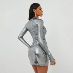 EGO High Neck Long Sleeve Bodysuit In Grey Metallic -Sperrryego Store 25 10 22 jul16204