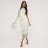 EGO One Sleeve High Neck Printed Maxi Dress In Ivory Mesh