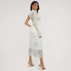 EGO One Sleeve High Neck Printed Maxi Dress In Ivory Mesh -Sperrryego Store 27 04 23 jul90520 sq