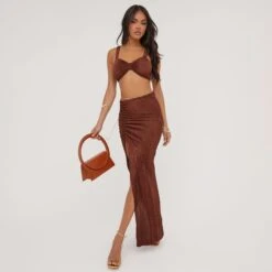 EGO Ruched Strap Detail Bralet In Brown Plisse -Sperrryego Store 27 04 23 jul90552 sq