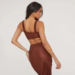 EGO Ruched Strap Detail Bralet In Brown Plisse -Sperrryego Store 27 04 23 jul90572 sq