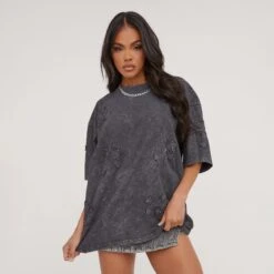 EGO Oversized Crucifix Detail T-Shirt In Grey