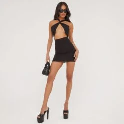 EGO Cross Front Cut Out Detail Mini Bodycon Dress In Black Slinky 9 EGO Cross Front Cut Out Detail Mini Bodycon Dress In Black Slinky -Sperrryego Store 27 04 23 jul90895 s