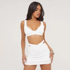 EGO Plunge Neck Textured Bralet In Ivory