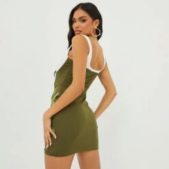 EGO Scoop Neck Buckle Ring Detail Underbust Mini Bodycon Dress In Khaki -Sperrryego Store 27 09 22 julyanna0401 copy