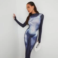 EGO Long Sleeve Body Heat Print Maxi Dress In Blue Multi -Sperrryego Store 27 10 22 julia17401