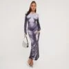 EGO Long Sleeve Body Print Illusion Maxi Dress In Grey Slinky -Sperrryego Store 28 02 23 jul62706 s