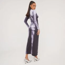 EGO Long Sleeve Body Print Illusion Maxi Dress In Grey Slinky -Sperrryego Store 28 02 23 jul62719 s