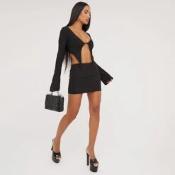 EGO Long Sleeve Pointed Hem Detail Top In Black Slinky -Sperrryego Store 28 03 23 ming75449 s