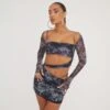 EGO Strappy Long Sleeve Cut Out Detail Mini Bodycon Dress In Grey Printed Mesh -Sperrryego Store 28 03 23 ming76082 s