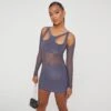 EGO Long Sleeve Cut Out Mesh Detailing Mini Bodycon Dress In Grey Slinky -Sperrryego Store 29 11 22 pam30347 sq