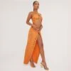 EGO Low Rise Knot Front Detail Split Leg Maxi Skirt In Orange Sequin -Sperrryego Store 30 05 23 ming106794 sq