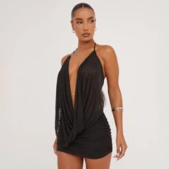 EGO High Waist Ruched Detail Mini Bodycon Skirt In Black Mesh -Sperrryego Store 30 05 23 ming107089 sq