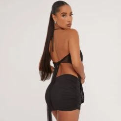 EGO High Waist Ruched Detail Mini Bodycon Skirt In Black Mesh -Sperrryego Store 30 05 23 ming107105 sq