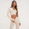 EGO Long Sleeve Tie Waist Detail Zip Up Cropped Cardigan In Stone Knit 1 EGO Long Sleeve Tie Waist Detail Zip Up Cropped Cardigan In Stone Knit -Sperrryego Store 31 01 23 unya51386 s