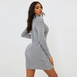 EGO Knitted Roll Neck Mini Dress In Grey -Sperrryego Store clf096 gy 3