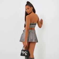 EGO Bandeau Buckle Belt Detail Crop Top In Grey Glitter 10 EGO Bandeau Buckle Belt Detail Crop Top In Grey Glitter -Sperrryego Store clh034 top gy 2