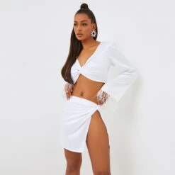 EGO Twist Side Split Detail Mini Skirt In White Satin 8 EGO Twist Side Split Detail Mini Skirt In White Satin -Sperrryego Store clh074 sk wh 1