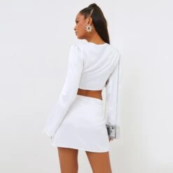EGO Twist Side Split Detail Mini Skirt In White Satin 9 EGO Twist Side Split Detail Mini Skirt In White Satin -Sperrryego Store clh074 sk wh 3