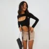 EGO Long Sleeve Double Layered Crop Top In Black Slinky -Sperrryego Store clh169 bk 1 1