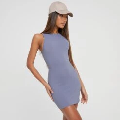 EGO Sleeveless Super Stretch Racer Mini Bodycon Dress In Grey