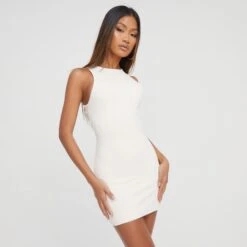 EGO Sleeveless Super Stretch Racer Mini Bodycon Dress In Cream