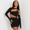 EGO One Shoulder Long Sleeve Cut Out Bodycon Dress In Black 1 EGO One Shoulder Long Sleeve Cut Out Bodycon Dress In Black -Sperrryego Store ecom240122 910