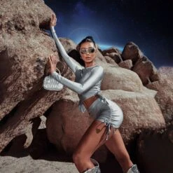 EGO Ruched Side Detail Mini Bodycon Disco Skirt In Silver -Sperrryego Store la area2356561 rt2 sq