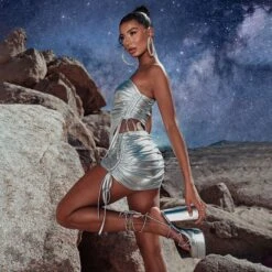 EGO Ruched Side Detail Mini Bodycon Skirt In Silver Metallic 9 EGO Ruched Side Detail Mini Bodycon Skirt In Silver Metallic -Sperrryego Store la area2356721 rt2 sq