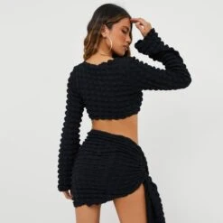EGO Long Sleeve Twist Front Detail Crop Top In Black Bubble Textured Material 8 EGO Long Sleeve Twist Front Detail Crop Top In Black Bubble Textured Material -Sperrryego Store today 01 09 2215429